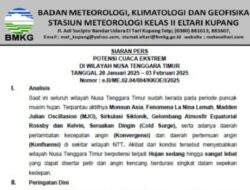 Siaran Pers: BMKG Keluarkan Himbauan Penting Potensi Cuaca Ekstrem Di Seluruh Wilayah NTT